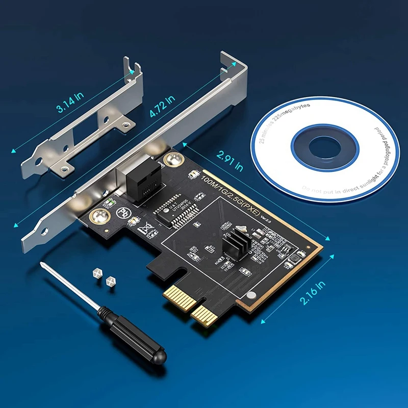 

2.5GBase-T PCIe Network Adapter, 2500/1000/100Mbps PCI Express Gigabit Ethernet Card RJ45 LAN Controller Support Windows