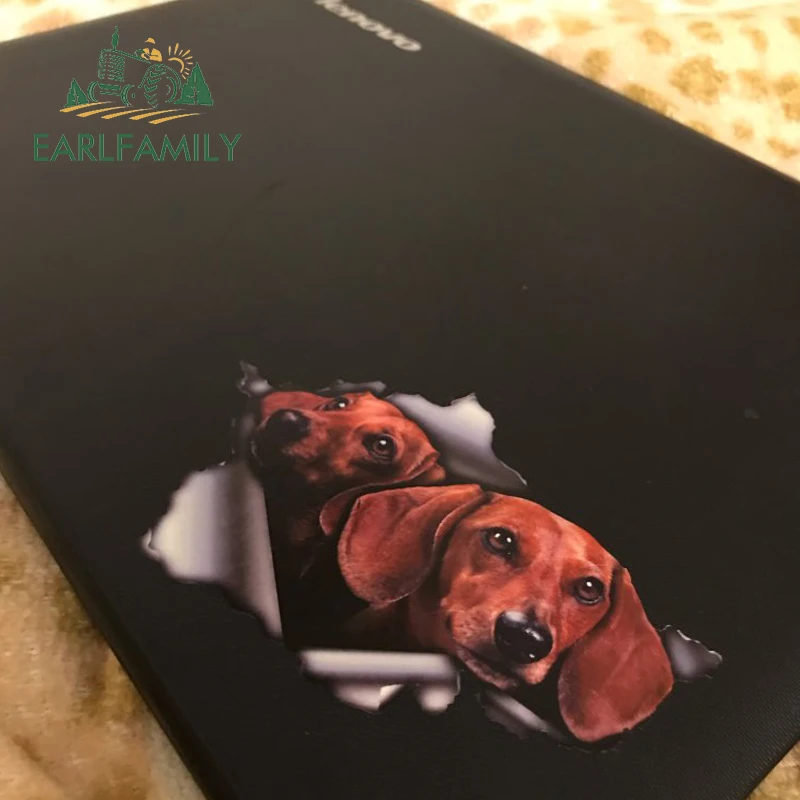 EARLFAMILY 13 см x 8 6 3D желтовато коричневая такса автомобильная наклейка рваная