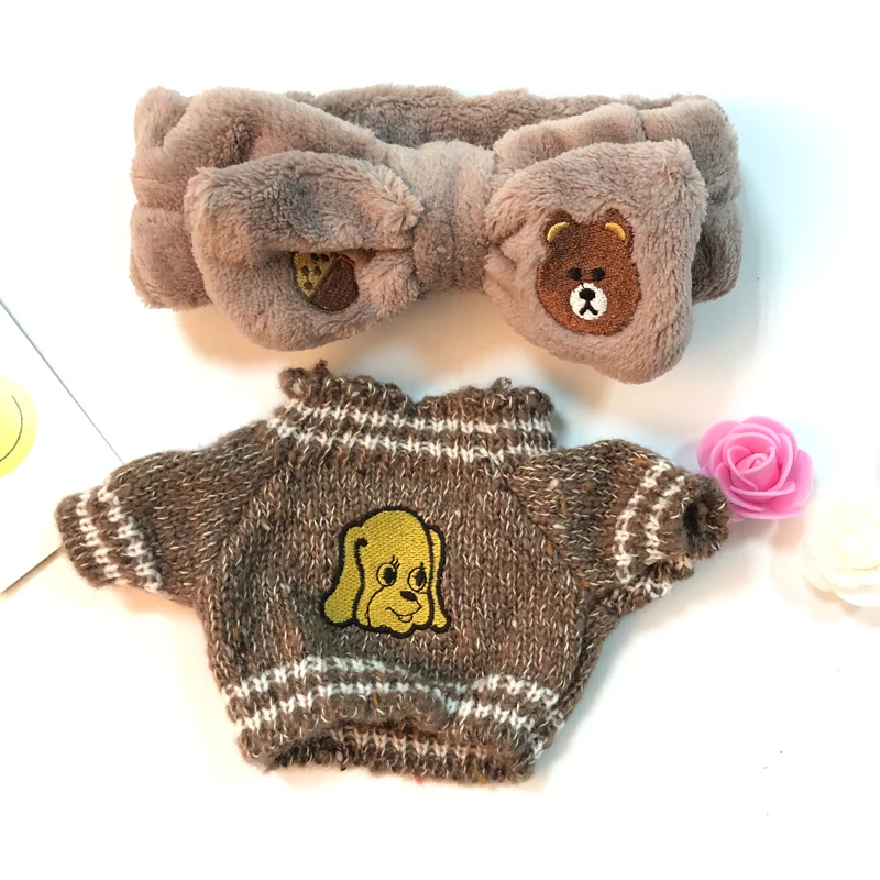 Милые аксессуары для кукол Kawaii девушки повязка для волос мыть лицо бег макияж полосы LaLafanfan кафе утенок плюшевая игрушка Подарки для девочек - Цвет: brown dog