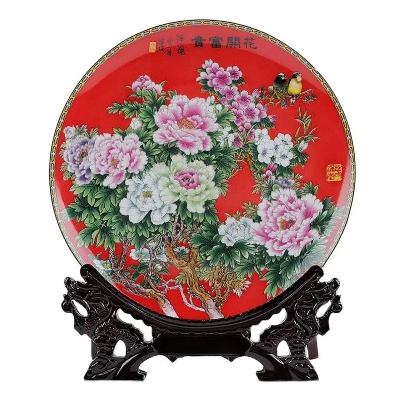 Jingdezhen Ceramics Pastel Flowers Rich Golden Plates Home Furnishing Decoration High-Grade Decoration Decoration Faceplate
