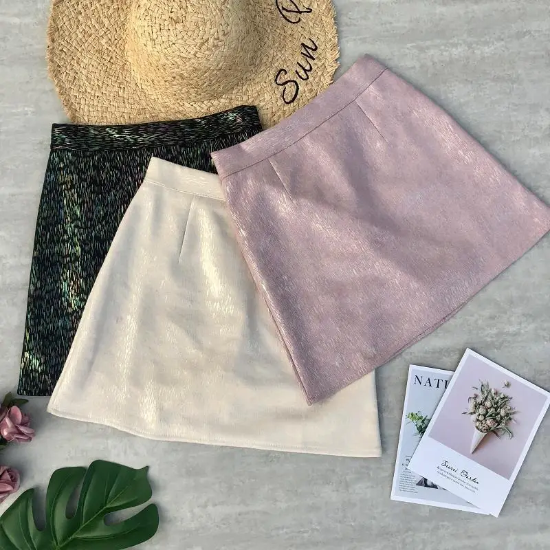 2020 зима и осень Новое поступление корейский стиль Женская яркая шелковая юбка из