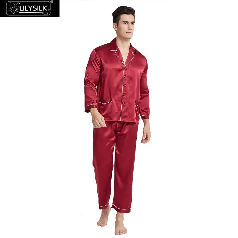 LilySilk пижамный комплект, мужские пижамы, одежда для сна, длинные, чистый 100 шелк, 22 momme, роскошный с отделкой,, распродажа