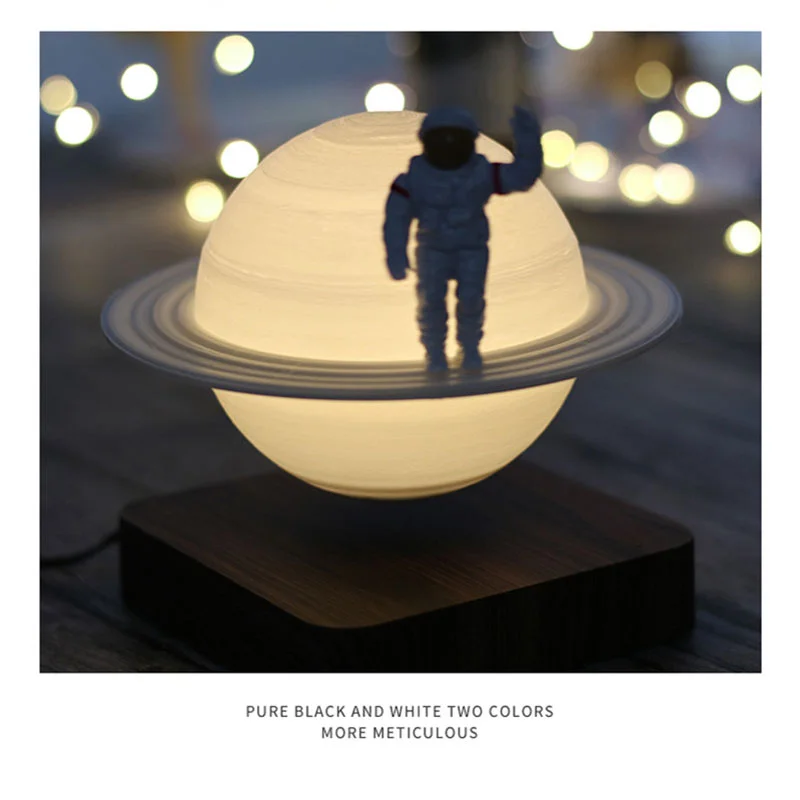 

3D Magnetic Levitation Planet Light 3D Printing Magnetic Levitation Saturn Lamp Dark Wood Grain Children's Lights 3D Night Lamp