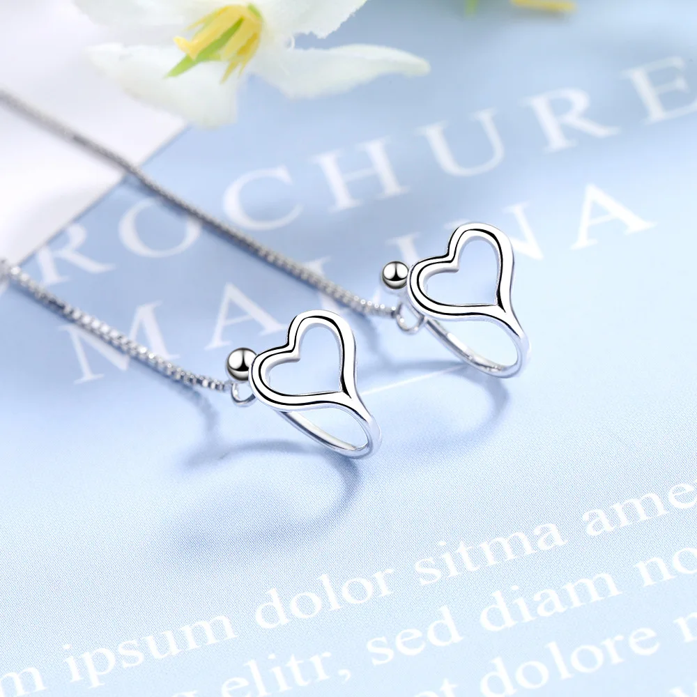 

Fashion Silver Color Personality Creative Design Heart Clip Earrings For Women Long Tassel Ear Cuff Ear Line Party Accessories