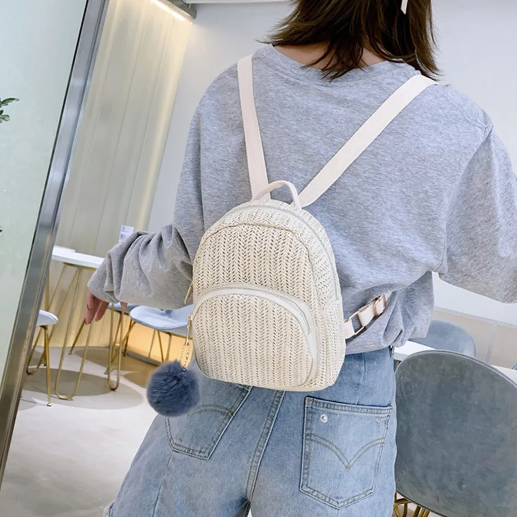 

Fashion Parent-child Outdoor Woven Tassel Shoulder Bag Messenger Bag Backpack Straw Bag Women Bag
