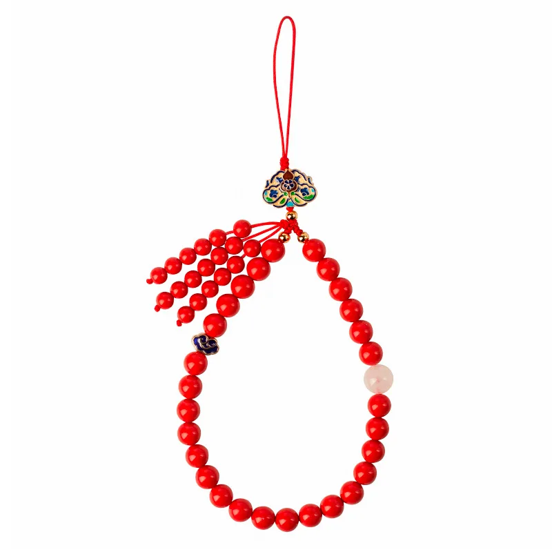 

Cheap Chinese elements hand-prepared cinnabar red retro phone chain mobile phone lanyard hanging literary lady rope wrist