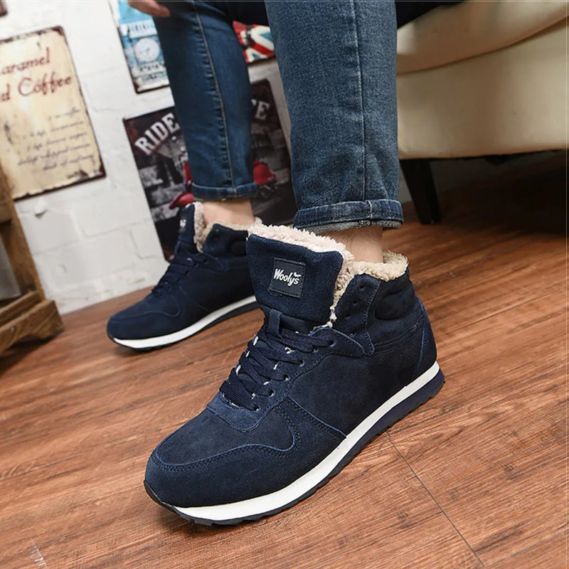 winter men boots casual plush women high top shoes lace up breathable couple footwear brand quality flats hot sale size 36 48 free global shipping