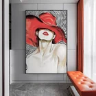 Модная привлекательная девушка с красными губами и шапкой, Картина на холсте, красочные и черно-белые стильные настенные картины для гостиной, настенное искусство
