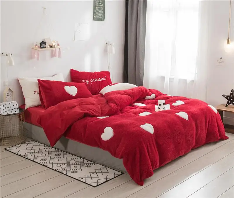 С узором в виде сердца Красный Белый Синий пододеяльник набор король Queen Twin
