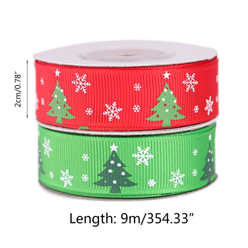 

10 Rolls 10 Yards Christmas Tree Printing Red Green Grosgrain Ribbon DIY Decor 649C