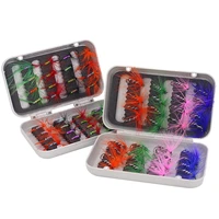 32pcs fly fly hook set insect bait water surface for fishing with five color feather flying rope and fly line fishing bait fish