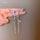 Женские Висячие серьги FYUAN, фиолетовые эмалированные Серьги-бабочки в Корейском стиле, украшения для свадьбы, вечеринки