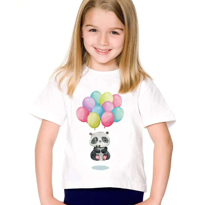 Детские Забавные футболки с принтом панды медведя воздушного шара мультяшная