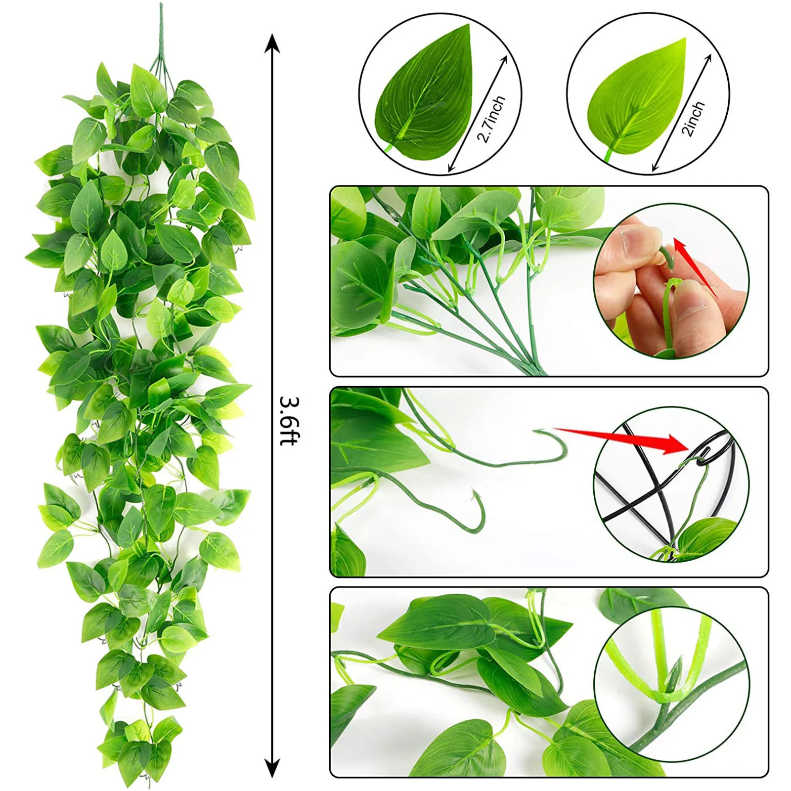 

2PCS DIY Vine Leaves Artificial Hanging Leaf Garland Plants Green Silk Artificial Plants For Wall Indoor Outdoor Decoration