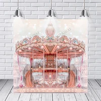 fairy tale pink carousel carrousel merry go round gold horse custom photography backgrounds child photo studio backdrops vinyl