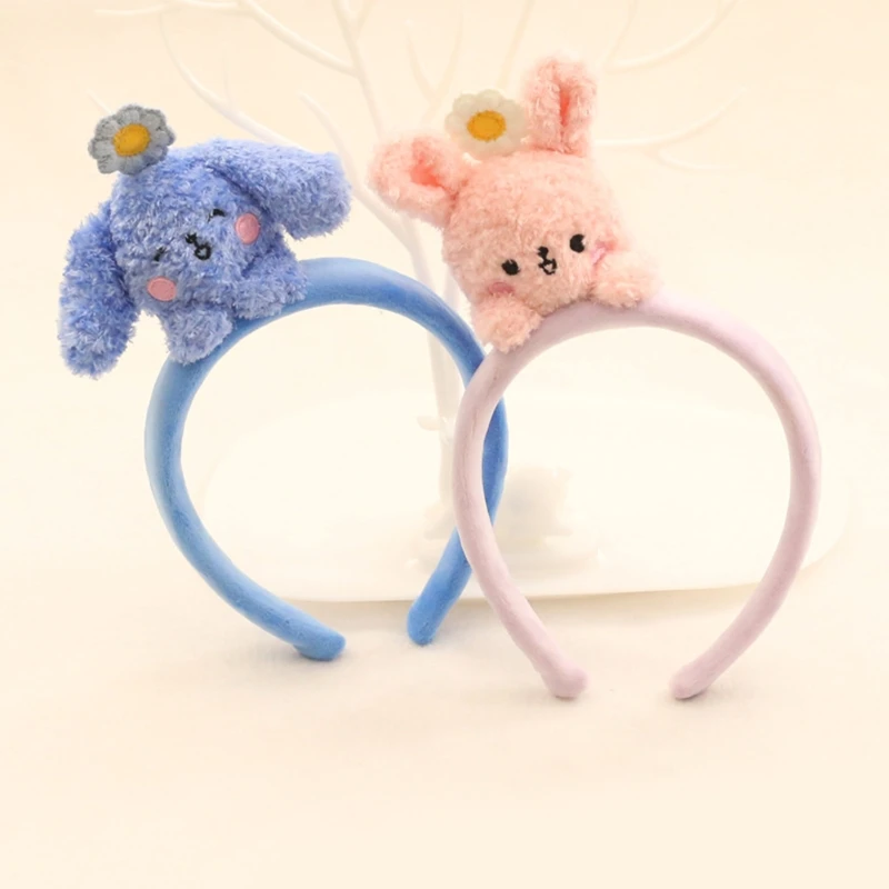 

Обруч для волос с пушистым кроликом, плюшевый обруч для волос с медведем, обруч для волос с мультяшными животными для макияжа, мытья лица, ми...