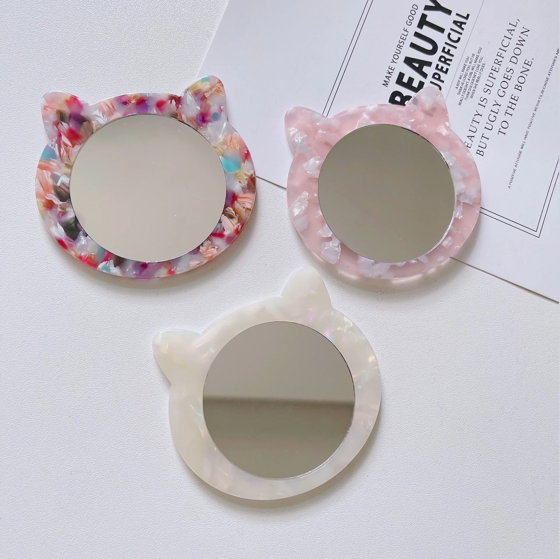 

Acetic Acid Makeup Mirror Circular Mirror Hand Mirror SPA Salon Compact Acetic Mirrors Cosmetic Marble Pattern Portable