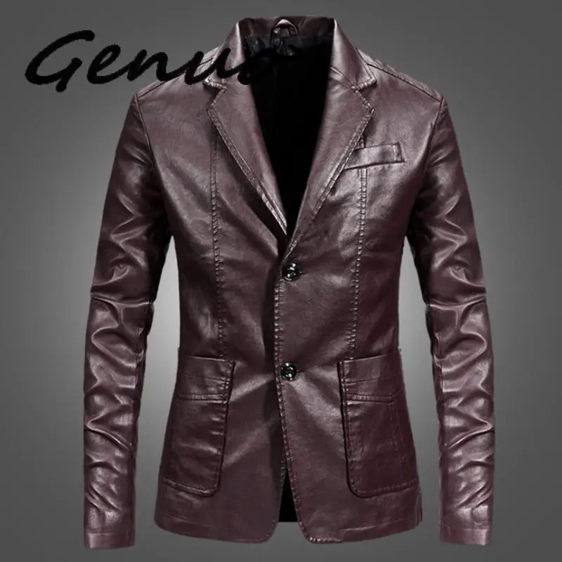 Genuo мужской пиджак и куртки приталенная кожаная куртка модные черные