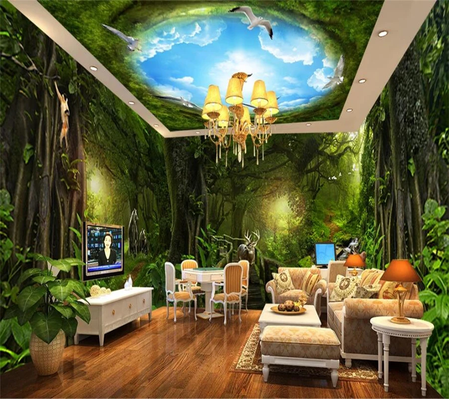 Обои на заказ 3d Большая фреска глубокий горный старый лес тема пространство весь