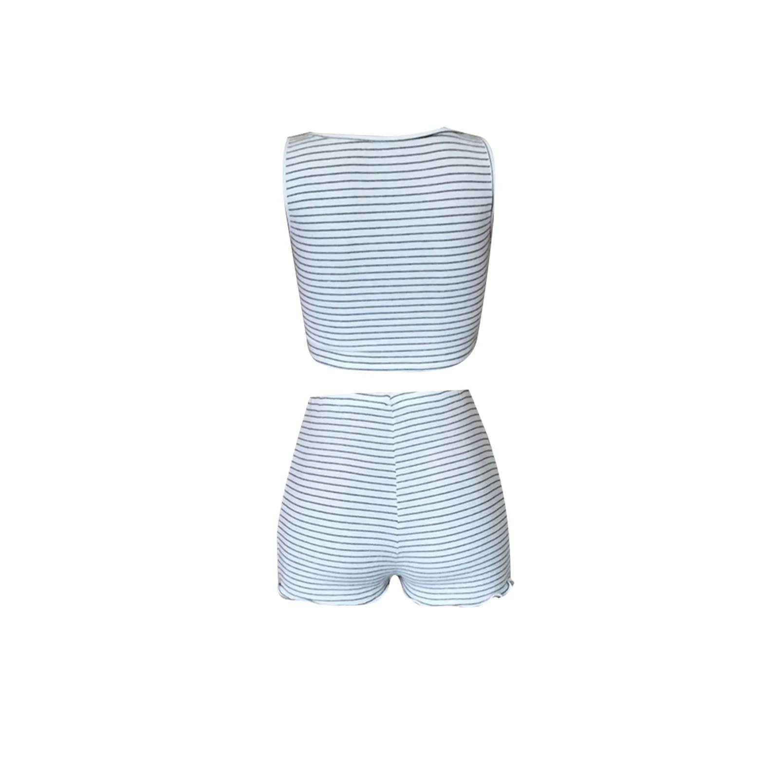 

2021 Women's Sports Two Piece Suit Stripe U-neck Cropped Vest and High Waist Shorts Casual Summer Outfits Matching Set Sporty