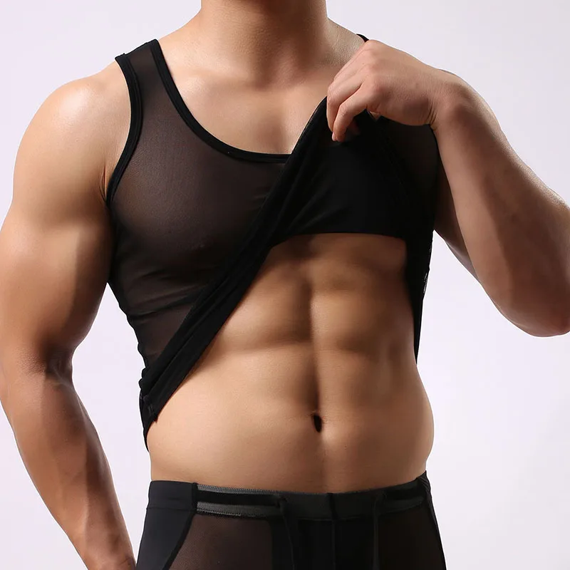 Новое модное мужское нижнее белье сексуальные прозрачные сетчатые мужские майки