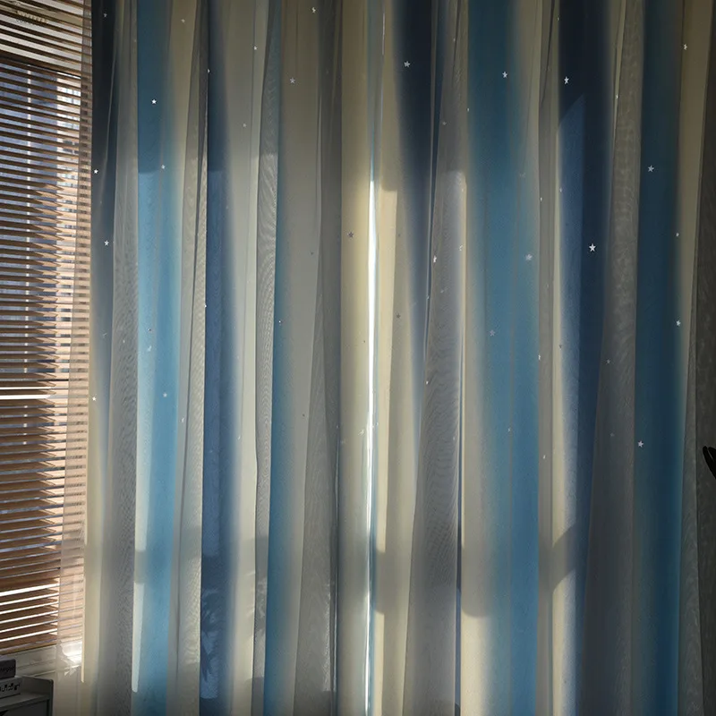 Занавески с градиентными полыми звездами для детской комнаты полосатые синие