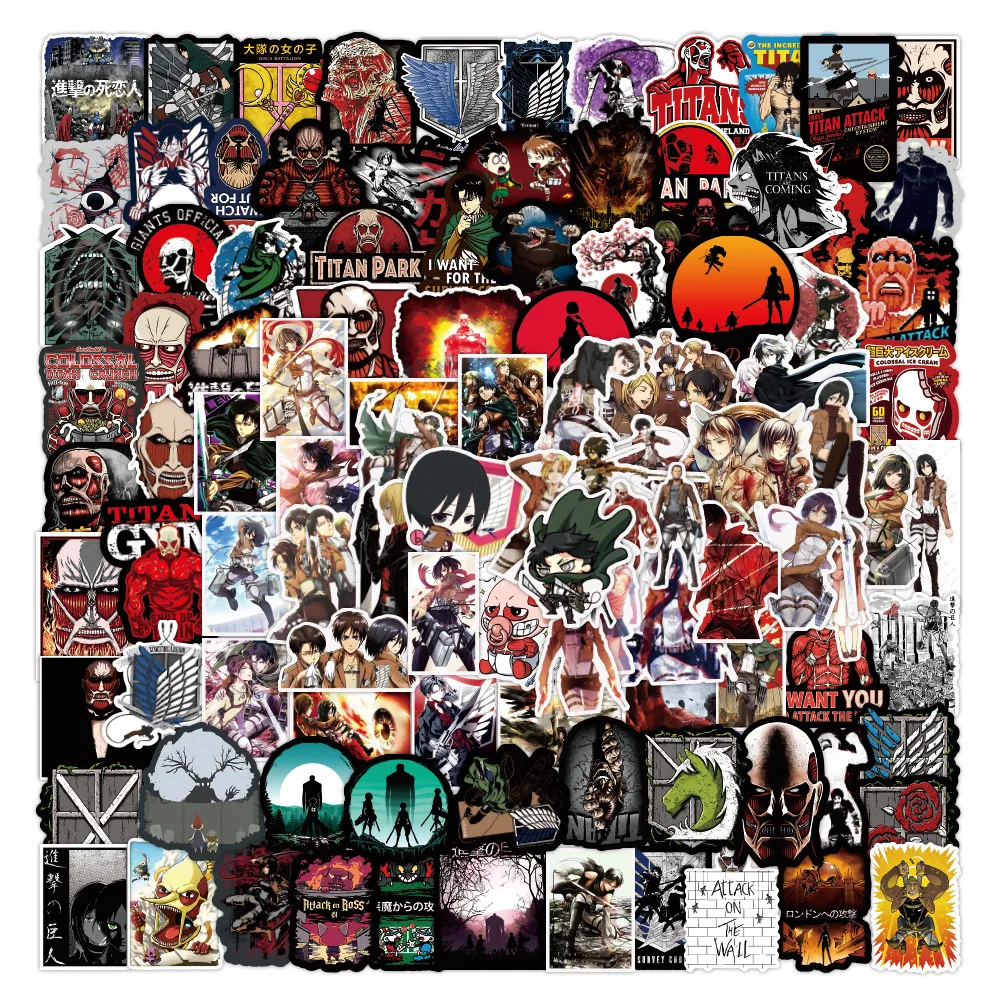 

100PCS Attack on Titan Sticker Anime Icon Animal Stickers Gifts for Children To Laptop Suitcas Bicycle Car DIY PVC Stickers