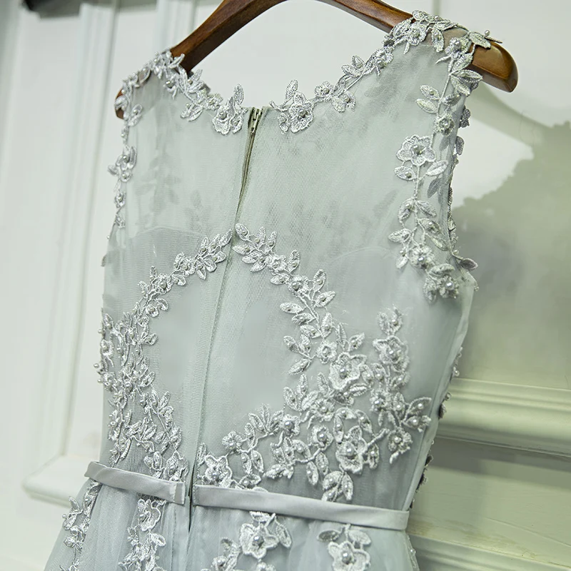 

Women's O neck sleeveless lace applique hand beading evening party dress red grey pretty short formal prom wedding party dresses