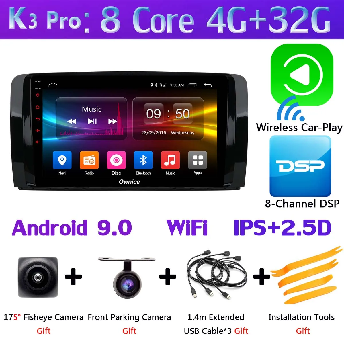 K3 Pro CarPlay 1Din 360 ° камера 4G LTE WiFi Android 9,0 4G+ 64G SPDIF DSP CarPlay автомобильный мультимедийный плеер для Mercedes Benz R Class W251 gps радио - Цвет: K3 Pro CarPlay
