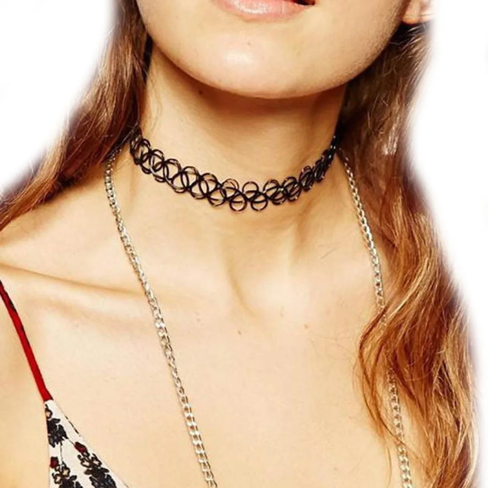 Эластичный Готический тату хна чокер хиппи ожерелье с кулоном эластичный 80s 90s BK