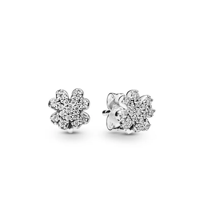 

100% 925 sterling silver brand new spring 2019 297944CZ radiation lucky four-leaf clover four-pebbled earrings nail