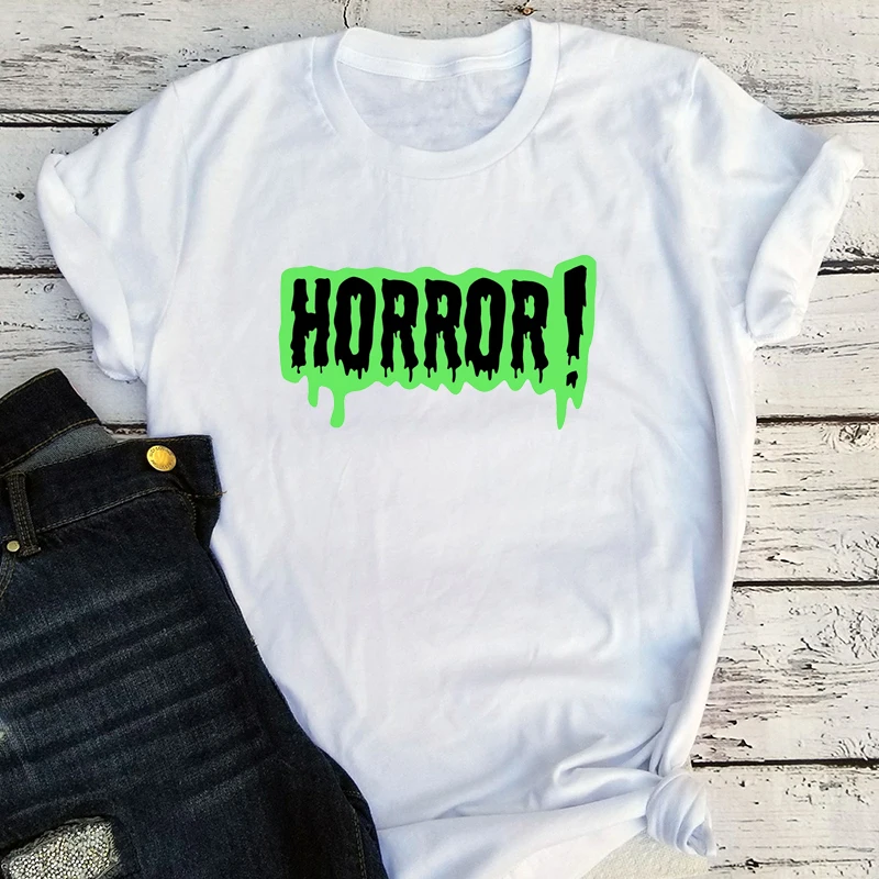 

Horror! Woman Tshirts Halloween Horror Movie T Shirt Gothic Fashion Summer Clothing Women Halloween Streetwear Top M