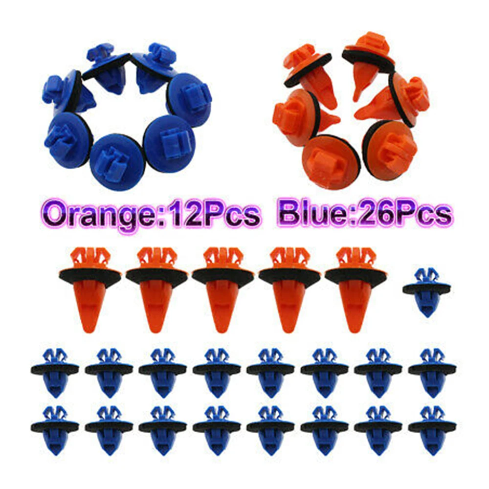 

38pcs Retainer Clips 75397-35010 75495-35010 Auto Blue+Orange Mudguard Durable