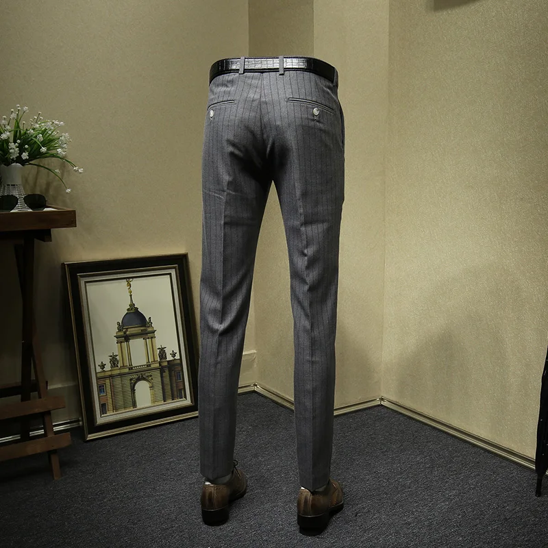 Брюки мужские в серую полоску облегающий костюм брюки строгие для деловых мужчин