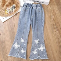 3 12years new girl jeans pants childrens jeans flared pants spring clothes girls casual trousers kids baby pearl long pants