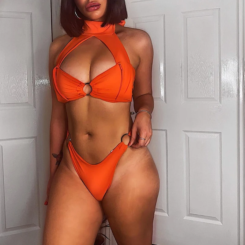 Женский купальник с бретелькой через шею женский вырезами бикини высоким