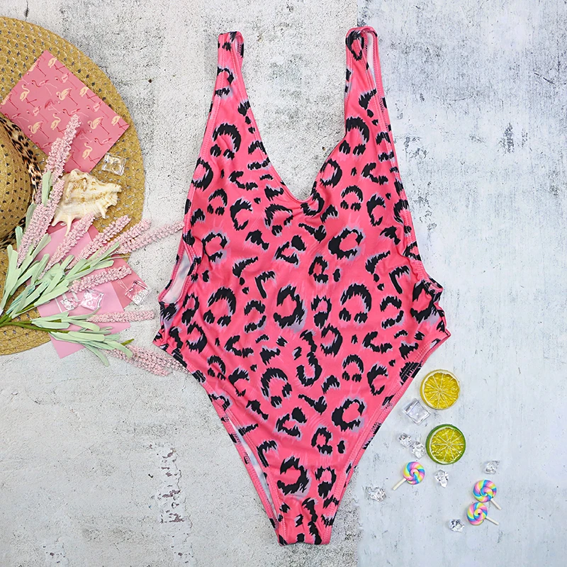 2020 Для Девочек Цельный купальник женский с леопардовым принтом Глубокий v