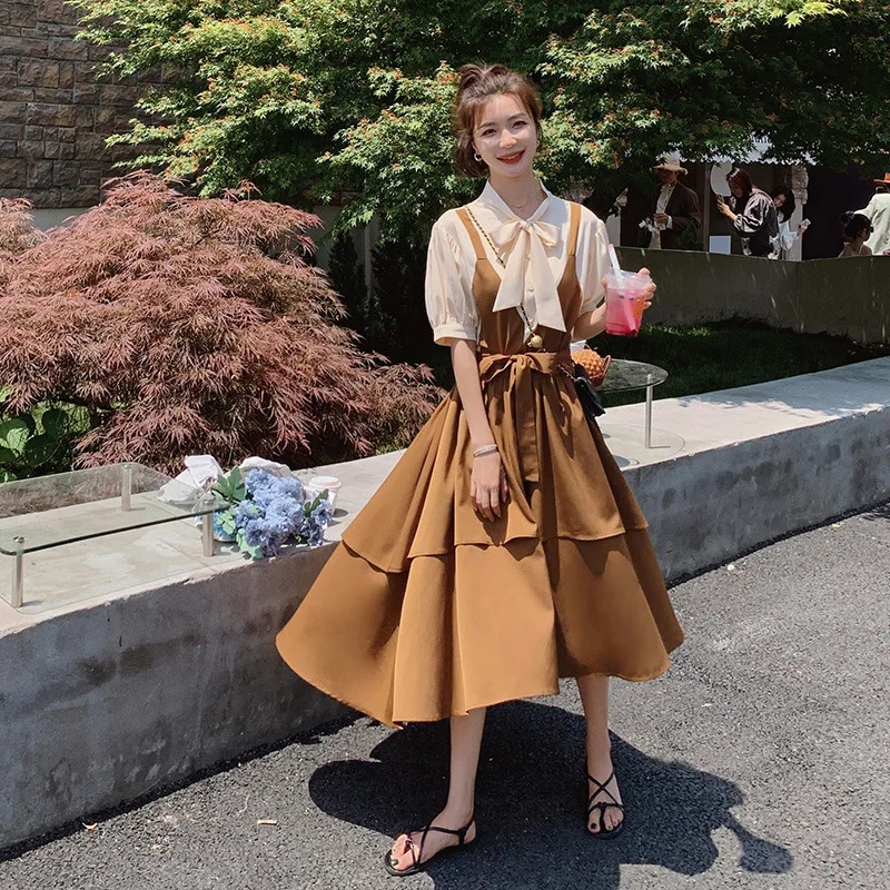 

Женское летнее платье, длинная юбка карамельной расцветки с имитацией двух предметов, Яркий яркий цвет, Женская юбка