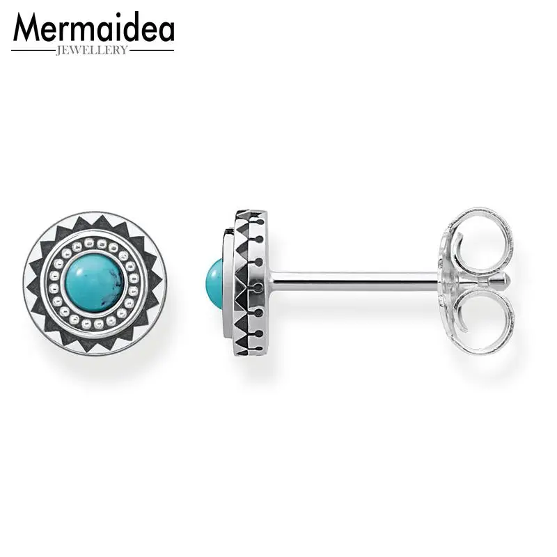 Серьги гвоздики с синим солнцем круглые Модные хорошие украшения для женщин 2020