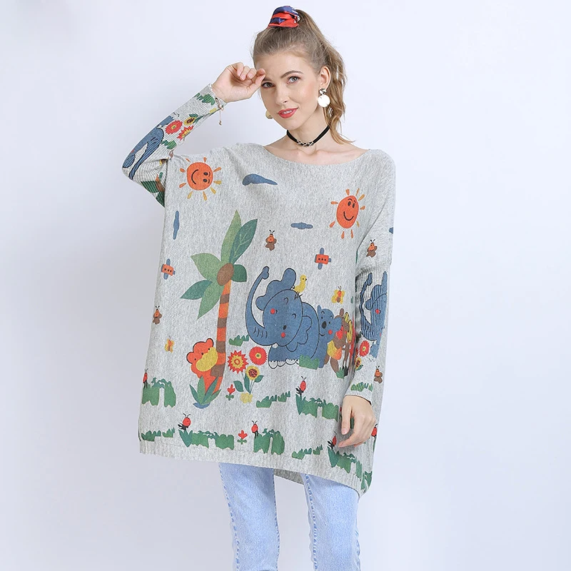 

AISTELIK2020 autumn and winter new women's sweater large size elephant printed pullover sweater loose and comfortable beautiful