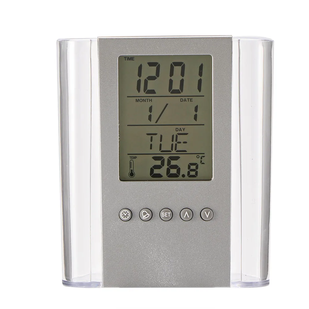 LCD Alarm Clock Thermometer ABS Multi-Functions Digital Desk Pen/Pencil Holder Calendar Display Home Decor |