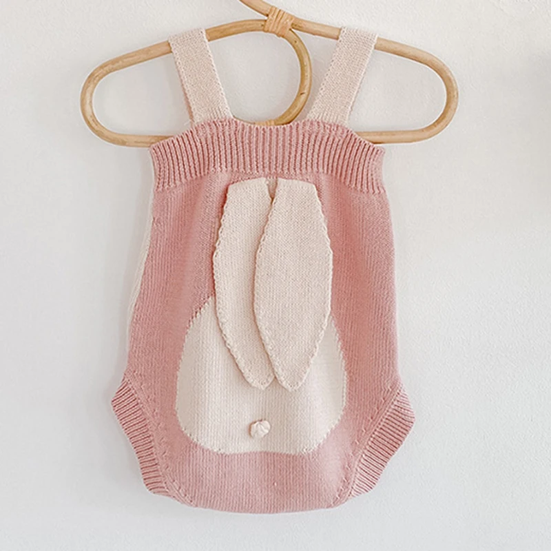 

Spring Autumn Baby Boys Girls Rompers Baby Clothes Rabbit's Ears Knit Rompers Infant Boys Girls Vest Triangle Rompers