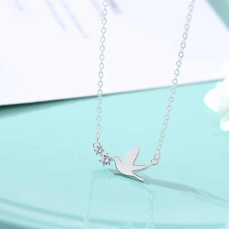 

2021 Fashion Korean Silver Plated Jewelry AAA Zirconia Swallow Pendant Necklaces for Women Wedding Engagement Best Girls Gift
