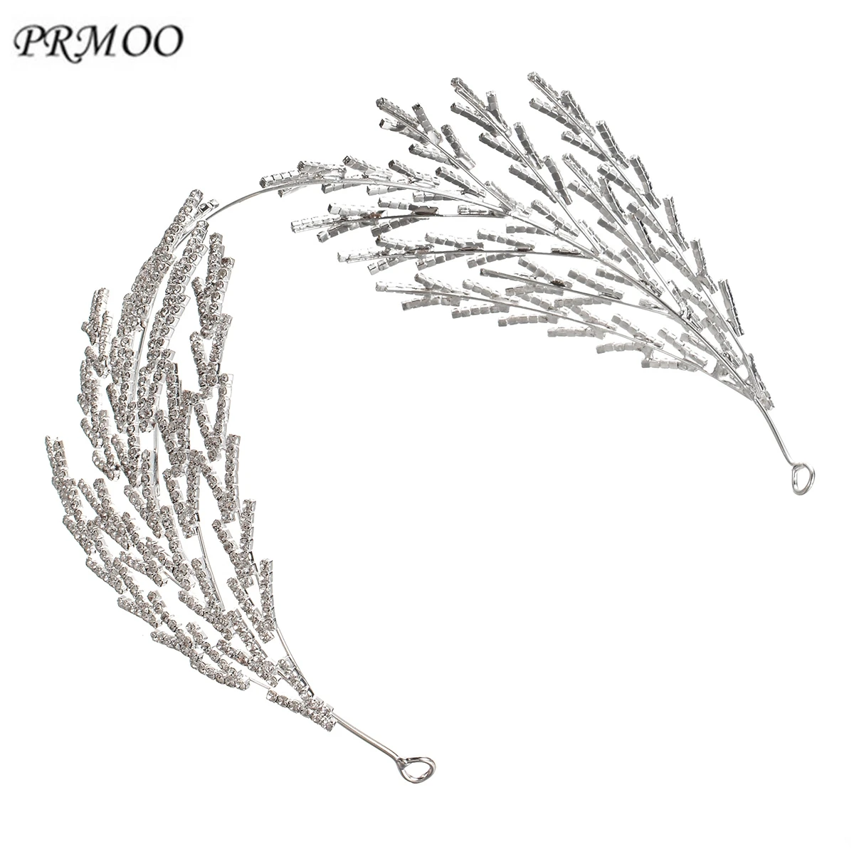 

PRMOO White/Gold Leaves Branch Bride Tiaras and Crown Rhinestone Crystal Diadem Wedding Accessories Bridal Hair Jewelry Ornament