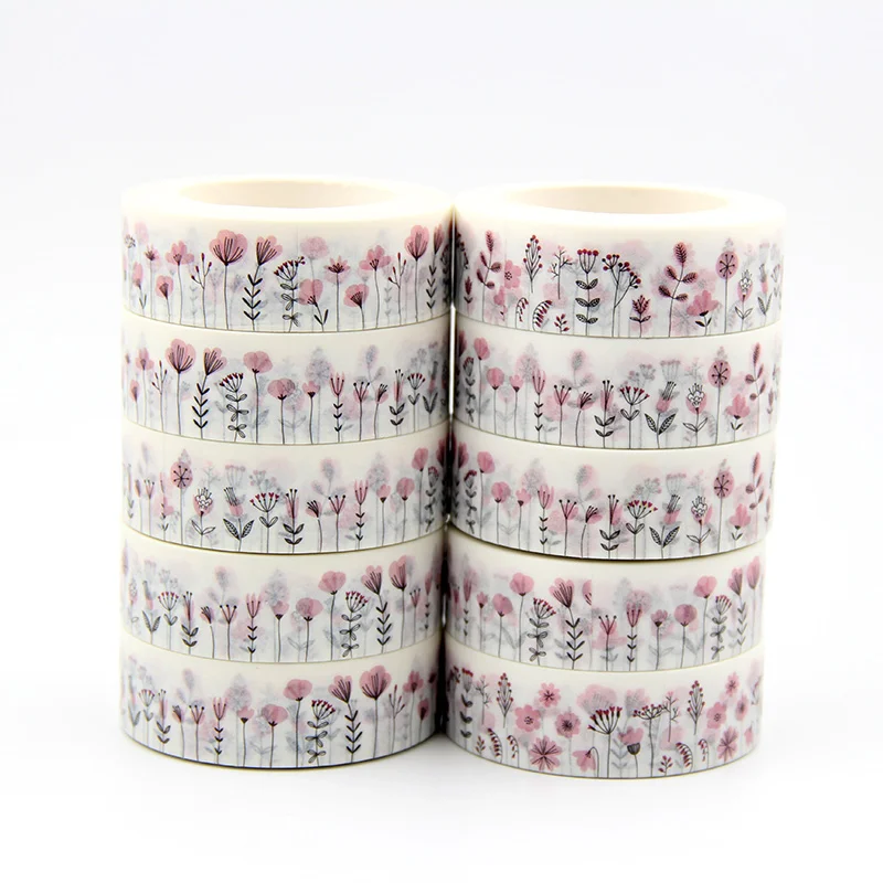 

New 10pcs/set 15MM*10M pink flower Decorative Washi Tape Paper DIY Scrapbooking Adhesive Tape 10m School Office Supply