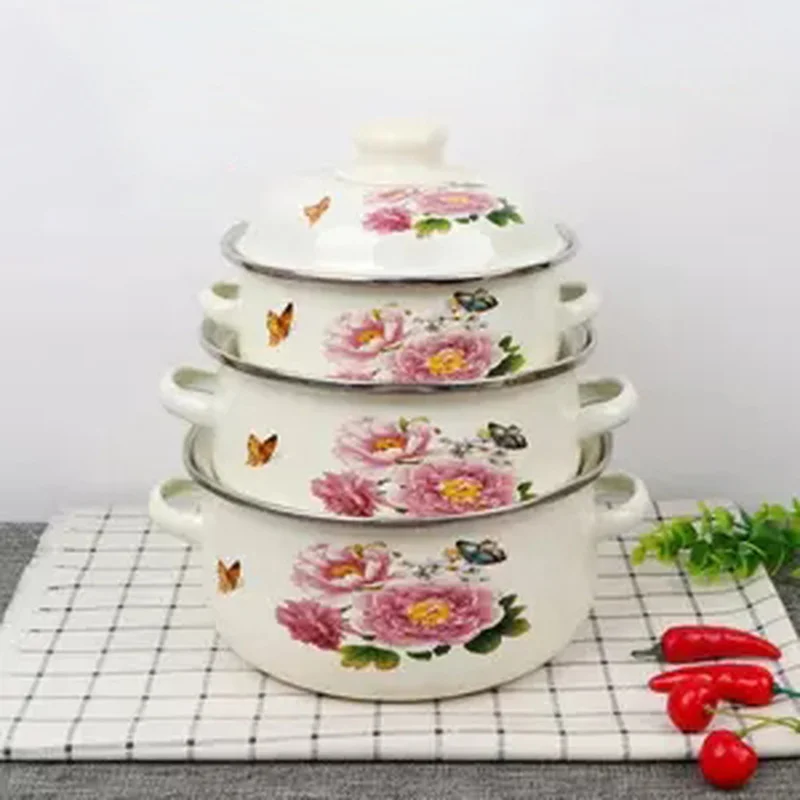 Enamel Pot Binaural Soup Stew Boiling Milk Universal Wok Hotpot Cookware for | Дом и сад