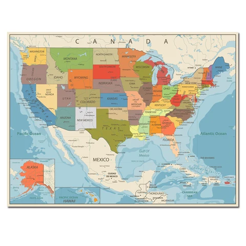Карта США 80x60 см