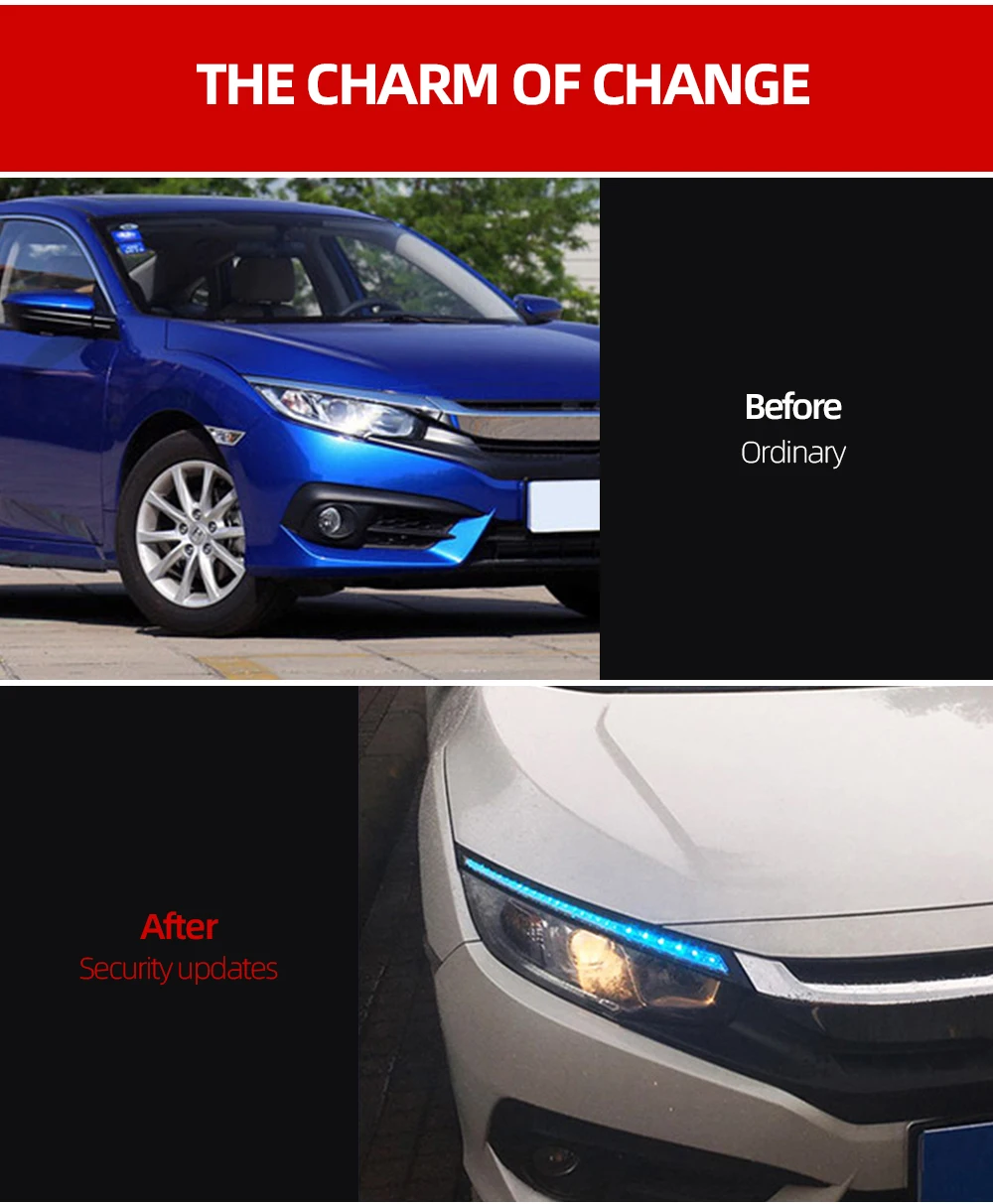 2 шт. для Honda Civic Blink светодиодный светильник на голову для бровей, дневной ходовой светильник, DRL с желтым сигналом