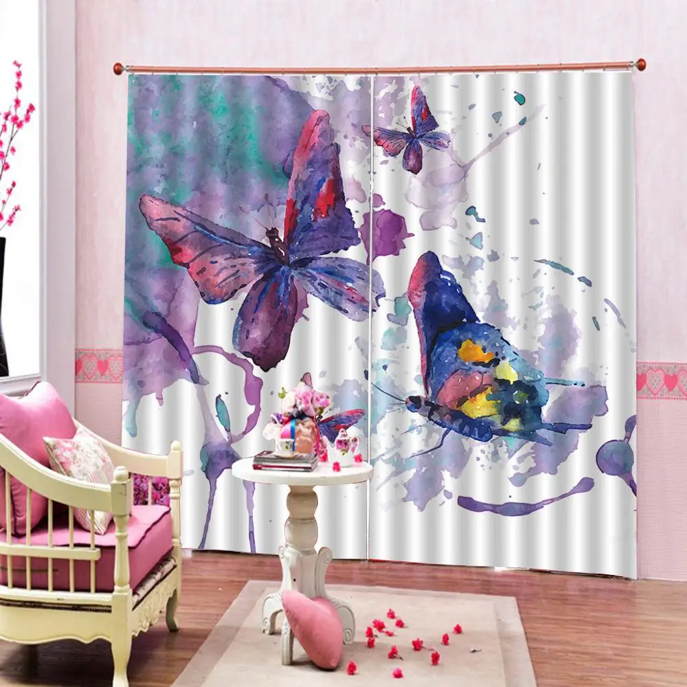 Шторы с рисунком бабочки затемняющие окна Роскошные 3D шторы набор для спальни