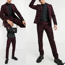 Traje de 2 piezas con estampado de leopardo para hombre, traje con Blazer y pantalón para fiesta Formal, a la moda, hecho a medida (4)
